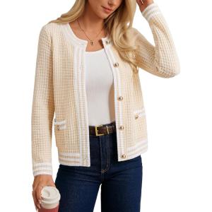 imageGRACE KARIN Cardigan Sweaters for Women Lightweight Long Sleeve Button up Sweater 2025 Color Block Jacket with PocketsApricot