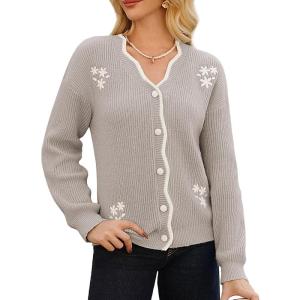 imageGRACE KARIN Flower Sweater Cardigan for Women Button Down Long Sleeve Cardigans Embroidered Open Front JacketLight Khaki