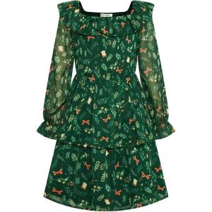 imageGRACE KARIN Girls Fall Dress Floral Long Sleeve Ruffle Square Neck Elastic Waist Tiered Layer Casual Dresses Size 512YDark Green