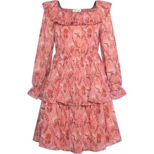 imageGRACE KARIN Girls Fall Dress Floral Long Sleeve Ruffle Square Neck Elastic Waist Tiered Layer Casual Dresses Size 512YGray Pink