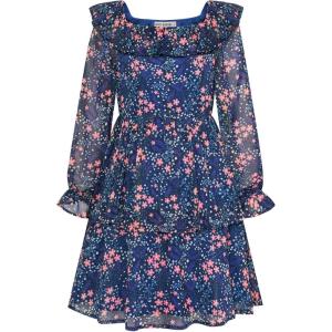 imageGRACE KARIN Girls Fall Dress Floral Long Sleeve Ruffle Square Neck Elastic Waist Tiered Layer Casual Dresses Size 512YNavy Blue