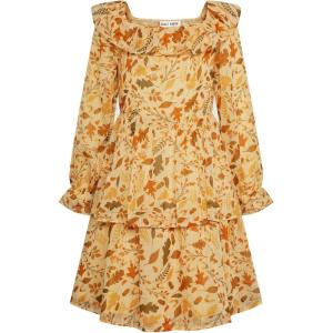 imageGRACE KARIN Girls Fall Dress Floral Long Sleeve Ruffle Square Neck Elastic Waist Tiered Layer Casual Dresses Size 512YRed Apricot