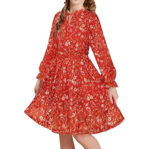 imageGRACE KARIN Girls Fall Long Sleeve Dress Formal Party Holiday Smocked Waist Midi Dresses 512YearsRed Floral