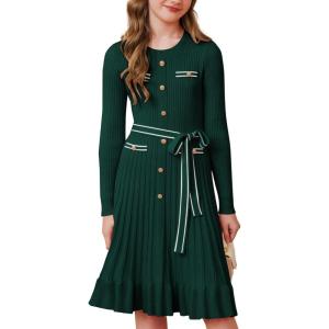 imageGRACE KARIN Girls Fall Sweater Dress Tween Long Sleeve Fashion Button Front Fancy Ruffle Winter Casual Dresses Size 614Green