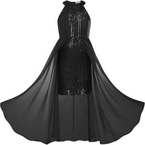 imageGRACE KARIN Girls Halter Neck Sequin Dress 614Y Kids Fancy Formal Party Christmas Sparkly Pageant Birthday DressesBlack