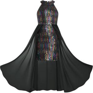 imageGRACE KARIN Girls Halter Neck Sequin Dress 614Y Kids Fancy Formal Party Christmas Sparkly Pageant Birthday DressesBlack Fantasy Color