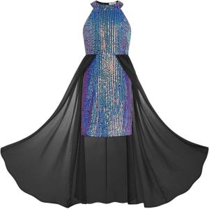 imageGRACE KARIN Girls Halter Neck Sequin Dress 614Y Kids Fancy Formal Party Christmas Sparkly Pageant Birthday DressesBlack Fantasy Purple