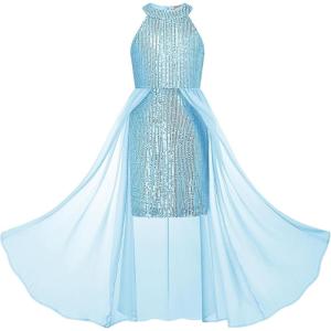 imageGRACE KARIN Girls Halter Neck Sequin Dress 614Y Kids Fancy Formal Party Christmas Sparkly Pageant Birthday DressesBlue