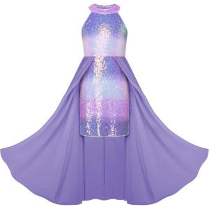 imageGRACE KARIN Girls Halter Neck Sequin Dress 614Y Kids Fancy Formal Party Christmas Sparkly Pageant Birthday DressesColorful Purple