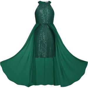 imageGRACE KARIN Girls Halter Neck Sequin Dress 614Y Kids Fancy Formal Party Christmas Sparkly Pageant Birthday DressesDark Green