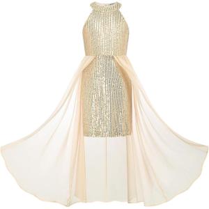 imageGRACE KARIN Girls Halter Neck Sequin Dress 614Y Kids Fancy Formal Party Christmas Sparkly Pageant Birthday DressesGold