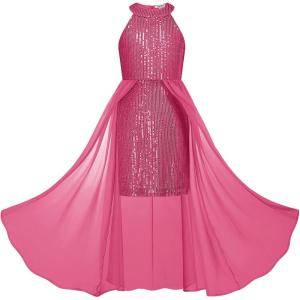 imageGRACE KARIN Girls Halter Neck Sequin Dress 614Y Kids Fancy Formal Party Christmas Sparkly Pageant Birthday DressesHot Pink