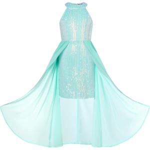 imageGRACE KARIN Girls Halter Neck Sequin Dress 614Y Kids Fancy Formal Party Christmas Sparkly Pageant Birthday DressesLight Blue