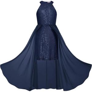 imageGRACE KARIN Girls Halter Neck Sequin Dress 614Y Kids Fancy Formal Party Christmas Sparkly Pageant Birthday DressesNavy Blue