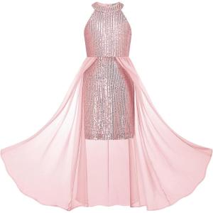 imageGRACE KARIN Girls Halter Neck Sequin Dress 614Y Kids Fancy Formal Party Christmas Sparkly Pageant Birthday DressesPink
