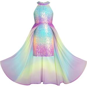 imageGRACE KARIN Girls Halter Neck Sequin Dress 614Y Kids Fancy Formal Party Christmas Sparkly Pageant Birthday DressesRainbow Color