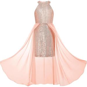 imageGRACE KARIN Girls Halter Neck Sequin Dress 614Y Kids Fancy Formal Party Christmas Sparkly Pageant Birthday DressesRose Gold