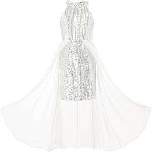 imageGRACE KARIN Girls Halter Neck Sequin Dress 614Y Kids Fancy Formal Party Christmas Sparkly Pageant Birthday DressesSilver