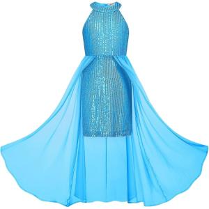 imageGRACE KARIN Girls Halter Neck Sequin Dress 614Y Kids Fancy Formal Party Christmas Sparkly Pageant Birthday DressesSky Blue