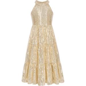 imageGRACE KARIN Girls Sequin Dress Formal Party Elegant Fancy Girls Maxi Long Dress for 514YLight Gold