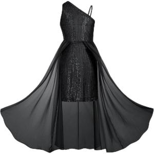 imageGRACE KARIN Girls Sequin Formal Dress Sequin Pageant Wedding Guest Dresses Birthday Fancy One Shoulder Dress Size 614Black