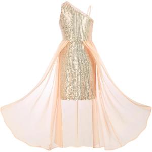 imageGRACE KARIN Girls Sequin Formal Dress Sequin Pageant Wedding Guest Dresses Birthday Fancy One Shoulder Dress Size 614Champagne