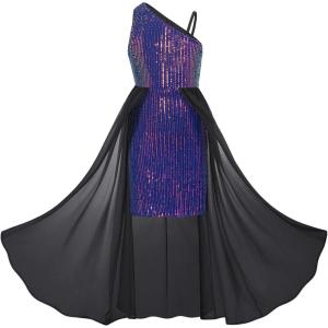 imageGRACE KARIN Girls Sequin Formal Dress Sequin Pageant Wedding Guest Dresses Birthday Fancy One Shoulder Dress Size 614Colorful Purple