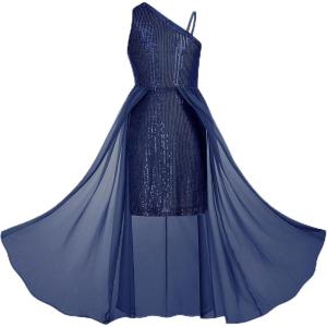 imageGRACE KARIN Girls Sequin Formal Dress Sequin Pageant Wedding Guest Dresses Birthday Fancy One Shoulder Dress Size 614Dark Blue