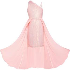imageGRACE KARIN Girls Sequin Formal Dress Sequin Pageant Wedding Guest Dresses Birthday Fancy One Shoulder Dress Size 614Fantasy Pink