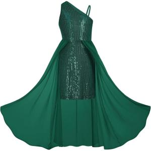imageGRACE KARIN Girls Sequin Formal Dress Sequin Pageant Wedding Guest Dresses Birthday Fancy One Shoulder Dress Size 614Green