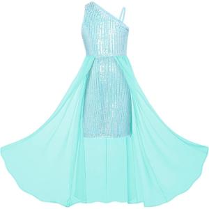 imageGRACE KARIN Girls Sequin Formal Dress Sequin Pageant Wedding Guest Dresses Birthday Fancy One Shoulder Dress Size 614Light Blue