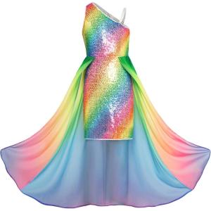imageGRACE KARIN Girls Sequin Formal Dress Sequin Pageant Wedding Guest Dresses Birthday Fancy One Shoulder Dress Size 614Multicolor Rainbow