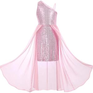 imageGRACE KARIN Girls Sequin Formal Dress Sequin Pageant Wedding Guest Dresses Birthday Fancy One Shoulder Dress Size 614Pink