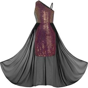 imageGRACE KARIN Girls Sequin Formal Dress Sequin Pageant Wedding Guest Dresses Birthday Fancy One Shoulder Dress Size 614Red Brown