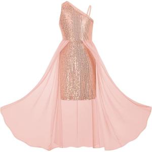 imageGRACE KARIN Girls Sequin Formal Dress Sequin Pageant Wedding Guest Dresses Birthday Fancy One Shoulder Dress Size 614Rose Gold