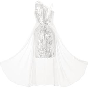 imageGRACE KARIN Girls Sequin Formal Dress Sequin Pageant Wedding Guest Dresses Birthday Fancy One Shoulder Dress Size 614Sliver