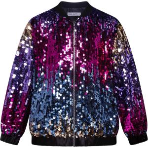 imageGRACE KARIN Girls Sequin Jacket Kids Bomber Zip Outwear Sparkle Fall Costume Top Dress Coat Size 514Blue Yellowpurple