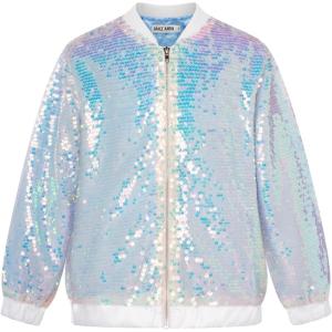 imageGRACE KARIN Girls Sequin Jacket Kids Bomber Zip Outwear Sparkle Fall Costume Top Dress Coat Size 514Illusion Blue