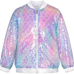 imageGRACE KARIN Girls Sequin Jacket Kids Bomber Zip Outwear Sparkle Fall Costume Top Dress Coat Size 514Mermaid