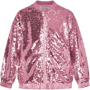 imageGRACE KARIN Girls Sequin Jacket Kids Bomber Zip Outwear Sparkle Fall Costume Top Dress Coat Size 514Peach Pink