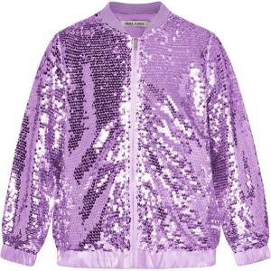 imageGRACE KARIN Girls Sequin Jacket Kids Bomber Zip Outwear Sparkle Fall Costume Top Dress Coat Size 514Purple