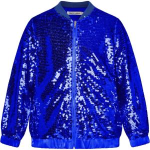 imageGRACE KARIN Girls Sequin Jacket Kids Bomber Zip Outwear Sparkle Fall Costume Top Dress Coat Size 514Royal Blue