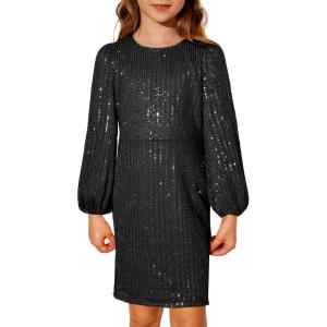 imageGRACE KARIN Girls Sparkly Sequin Formal Dress Long Sleeve Bodycon Fancy Party Dress 514YBlack