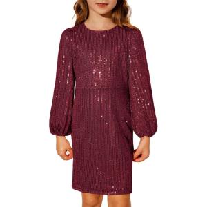 imageGRACE KARIN Girls Sparkly Sequin Formal Dress Long Sleeve Bodycon Fancy Party Dress 514YBurgundy