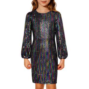 imageGRACE KARIN Girls Sparkly Sequin Formal Dress Long Sleeve Bodycon Fancy Party Dress 514YMulticolor Black