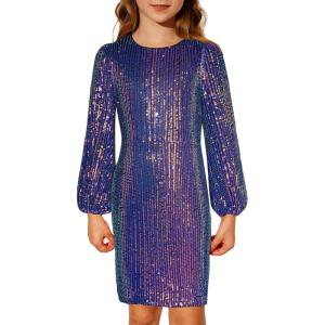 imageGRACE KARIN Girls Sparkly Sequin Formal Dress Long Sleeve Bodycon Fancy Party Dress 514YPurple Multicolor