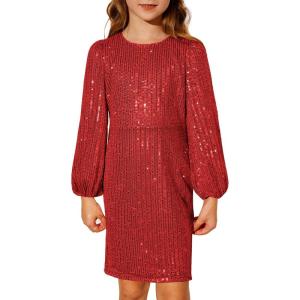 imageGRACE KARIN Girls Sparkly Sequin Formal Dress Long Sleeve Bodycon Fancy Party Dress 514YRed