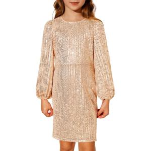 imageGRACE KARIN Girls Sparkly Sequin Formal Dress Long Sleeve Bodycon Fancy Party Dress 514YRose Gold