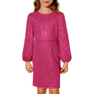 imageGRACE KARIN Girls Sparkly Sequin Formal Dress Long Sleeve Bodycon Fancy Party Dress 514YRose Red