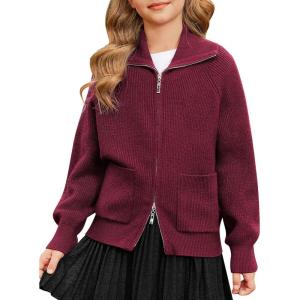 imageGRACE KARIN Girls Sweater Cardigan Uniform Zip Up Knit Fall Kid Jacket Size 614Burgundy